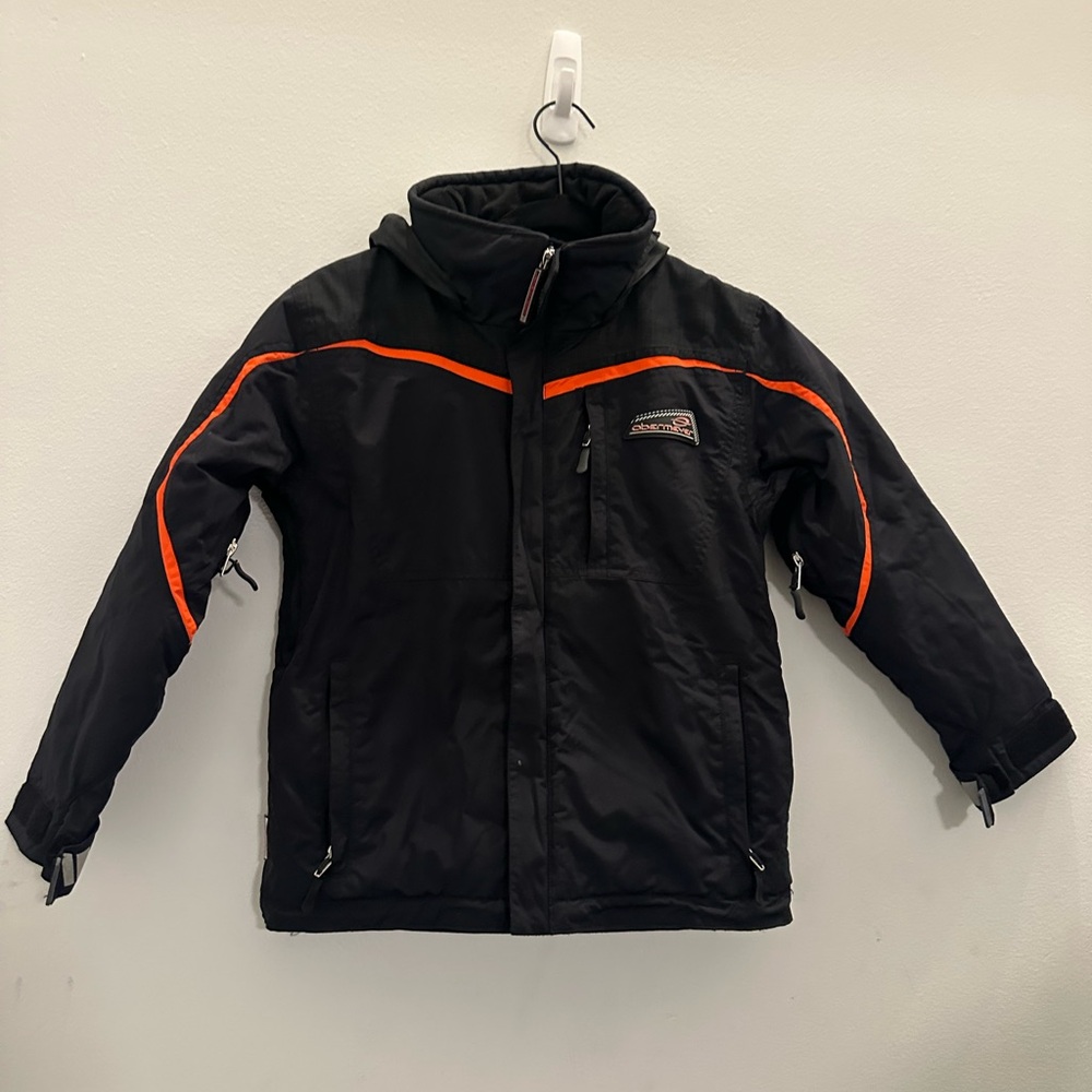 Obermeyer Kids Puffer Jacket in Black with Orange Accents